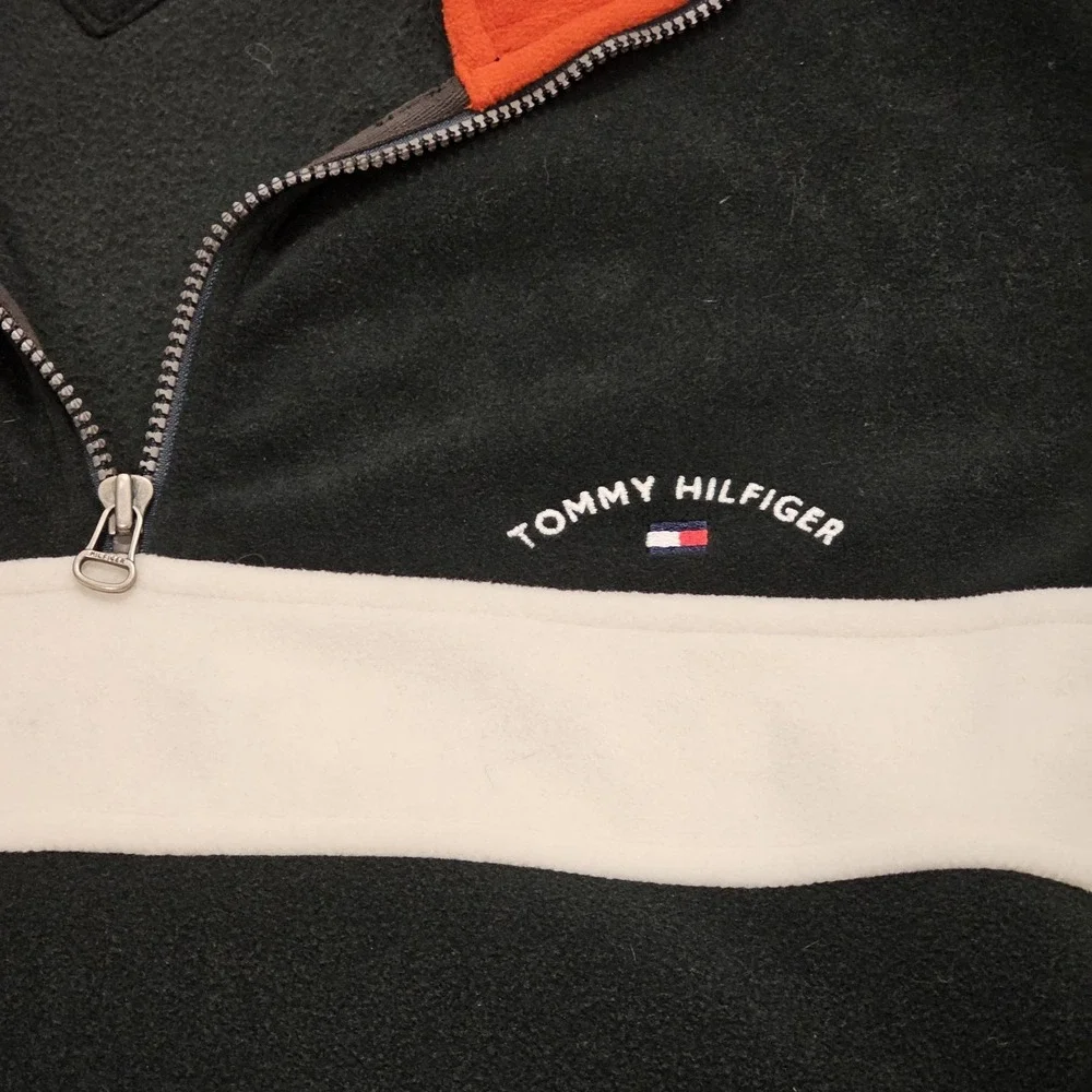 Vintage Tommy Hilfiger Jacket Men's Large Fleece Quarter‎ Zip Pullover Baggy Y2K